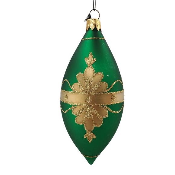 Vintage Dept 56 Teardrop Christmas Ornaments Green/Red & Mercury Glittered Gold - Picture 4 of 7